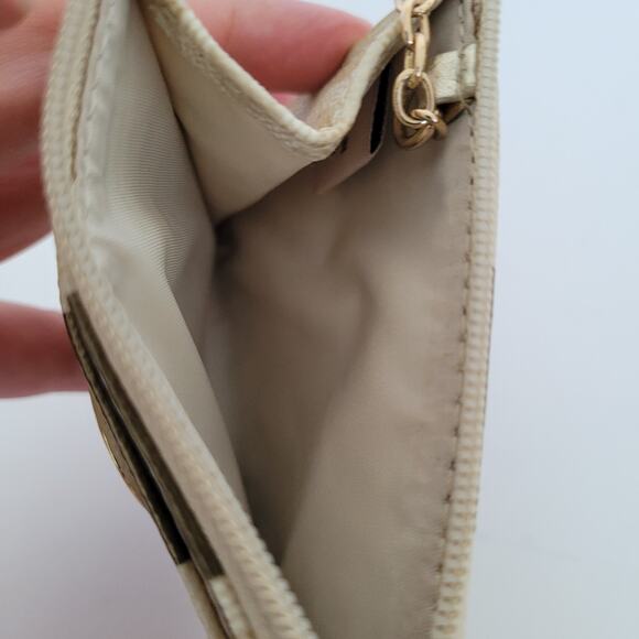 COACH Skinny Key Ring Card Case Small Wallet Gold Beige Leather Zip Signature - Picture 3 of 7